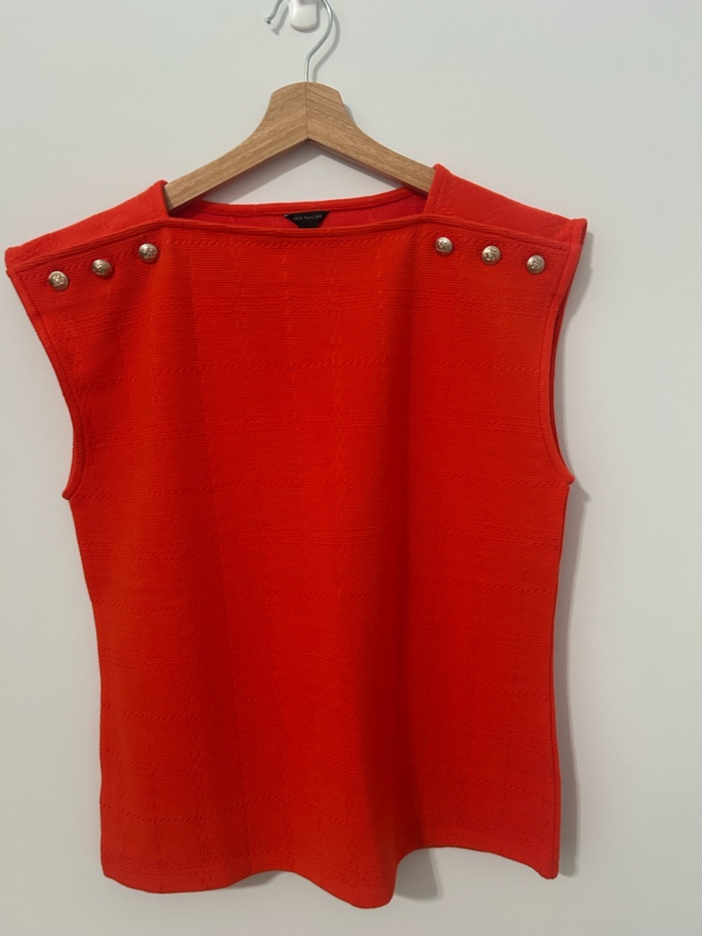 Ann Taylor Sleeveless Red Knit Top with Gold Buttons